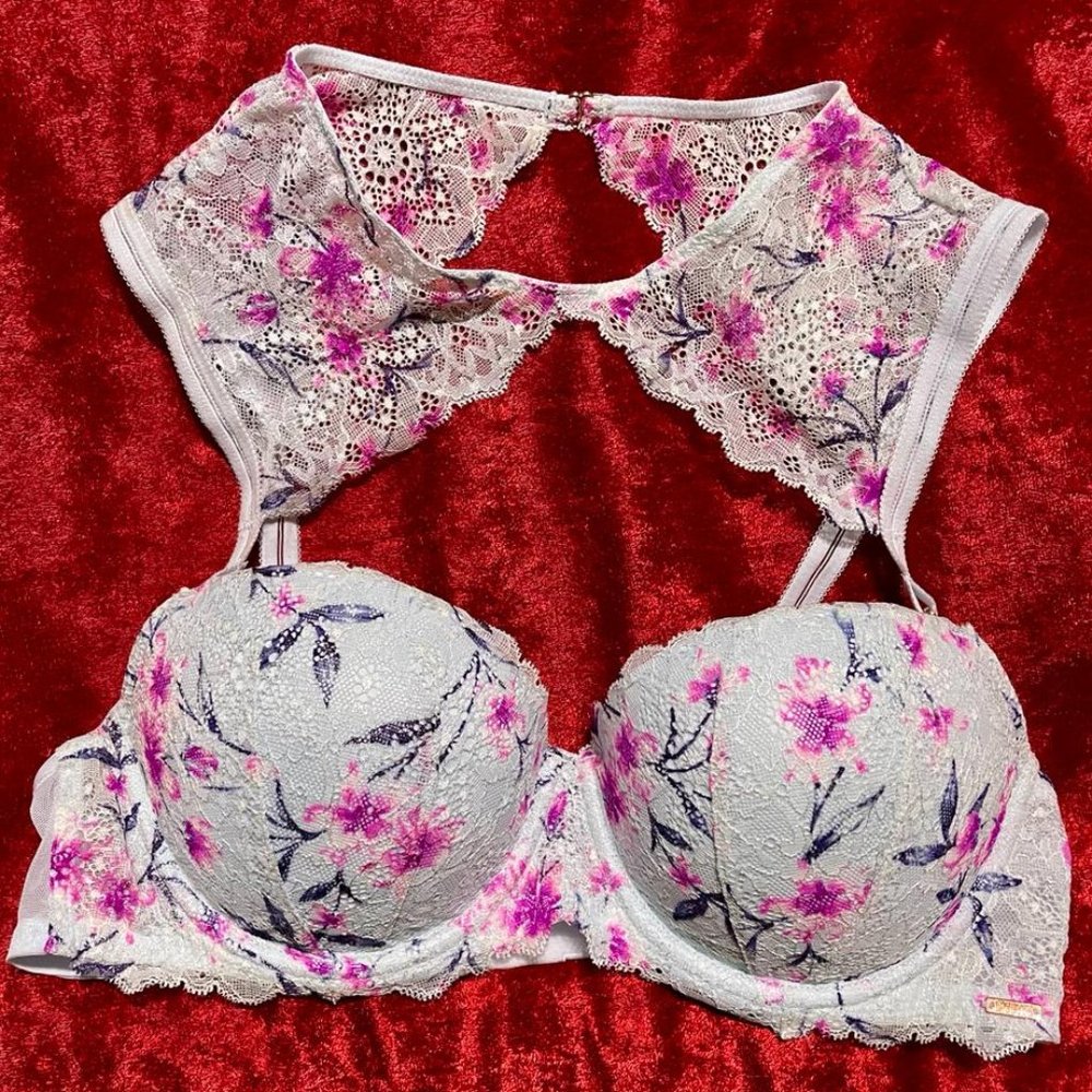 PINK by Victoria's Secret 36C Powder Blue Floral Lace High Neck Bustier